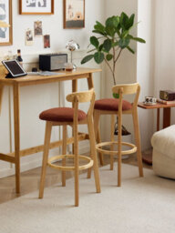 Nordlys Set Of 2 Solid Wood And Terracotta Bouclé Bar Stools Modern Design Style Dining Room - thumbnail 3