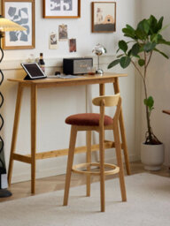 Nordlys Set Of 2 Solid Wood And Terracotta Bouclé Bar Stools Modern Design Style Dining Room - thumbnail 5