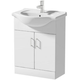 Affine 650mm Floorstanding Bathroom Vanity Unit & Basin Sink Gloss White Tap + Waste - thumbnail 3