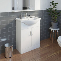 Affine 650mm Floorstanding Bathroom Vanity Unit & Basin Sink Gloss White Tap + Waste - thumbnail 2