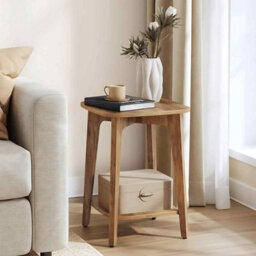 Small Side Table With Lower Shelf, Square End Table For Living Room, Bedroom Or Small Spaces, Honey Brown - thumbnail 1