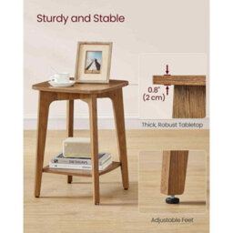 Small Side Table With Lower Shelf, Square End Table For Living Room, Bedroom Or Small Spaces, Honey Brown - thumbnail 4
