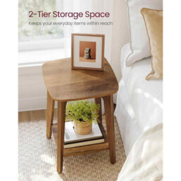 Small Side Table With Lower Shelf, Square End Table For Living Room, Bedroom Or Small Spaces, Honey Brown - thumbnail 3
