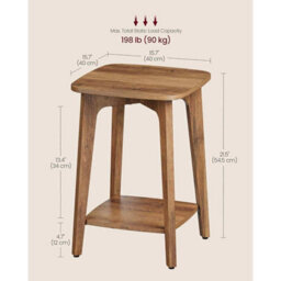 Small Side Table With Lower Shelf, Square End Table For Living Room, Bedroom Or Small Spaces, Honey Brown - thumbnail 2