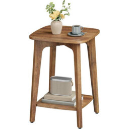 Small Side Table With Lower Shelf, Square End Table For Living Room, Bedroom Or Small Spaces, Honey Brown - thumbnail 6