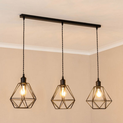 Valuelights Diablo Geometric 3 Drop Diner Bar Matte Black Ceiling Pendant Light With Bulbs - image 1