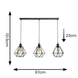 Valuelights Diablo Geometric 3 Drop Diner Bar Matte Black Ceiling Pendant Light With Bulbs - thumbnail 4