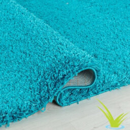 STALWART 120Cm Round Teal Blue Shaggy Rug - 5Cm Thick Pile Soft Touch Modern Round Rug - Washable Area Rug - thumbnail 2