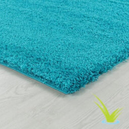 STALWART 120Cm Round Teal Blue Shaggy Rug - 5Cm Thick Pile Soft Touch Modern Round Rug - Washable Area Rug - thumbnail 4