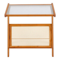 Bamboo Side Table Glass Bedside Nightstand Tea Sofa Magazine Newspaper Rack Desk - thumbnail 4