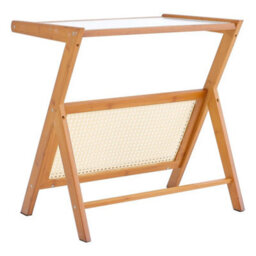 Bamboo Side Table Glass Bedside Nightstand Tea Sofa Magazine Newspaper Rack Desk - thumbnail 6