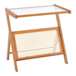 Bamboo Side Table Glass Bedside Nightstand Tea Sofa Magazine Newspaper Rack Desk - thumbnail 5