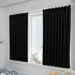 Oxford Homeware Black 230 Gsm Blackout Curtain Thermal Insulated Pencil Pleat For Window Curtain Pair (W)168Cm X (L)137Cm - thumbnail 1