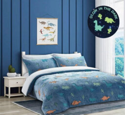Homes & Linen Dinosaur Glow In The Dark Blue Kids Boys Girls Reverse Soft Feel Fleece Duvet Cover Quilt Bedding Set With Pillowcase