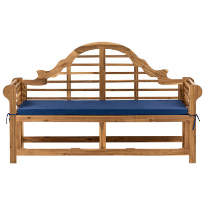 Beliani Garden Bench With Cushion Marlboro 180 Cm Acacia Wood Blue - image 1