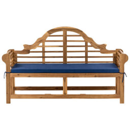 Beliani Garden Bench With Cushion Marlboro 180 Cm Acacia Wood Blue - thumbnail 1