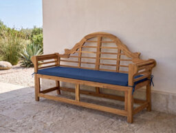 Beliani Garden Bench With Cushion Marlboro 180 Cm Acacia Wood Blue - thumbnail 2