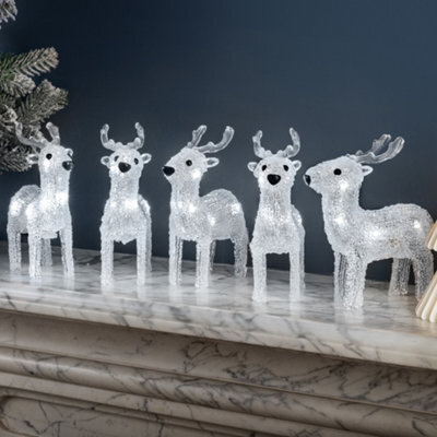 Christow Acrylic Led Reindeer Small Christmas Decorations Indoor Outdoor 5Pc Set - image 1