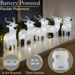 Christow Acrylic Led Reindeer Small Christmas Decorations Indoor Outdoor 5Pc Set - thumbnail 6