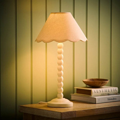 Valuelights Bobbin Natural Trim Linen Shade Cream Bobble Table Lamp With Bulb - image 1