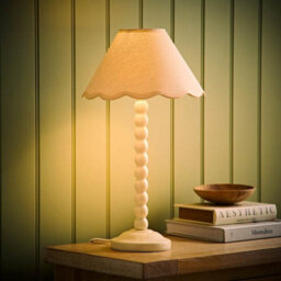 Valuelights Bobbin Natural Trim Linen Shade Cream Bobble Table Lamp With Bulb