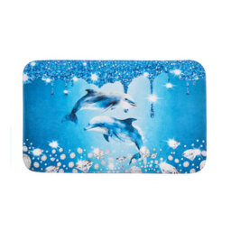 4-Piece Dolphin Bathroom Set - Shower Curtain With Mats & Toilet Lid Cover - thumbnail 3