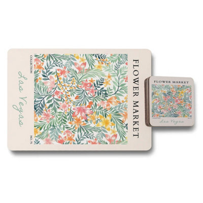 Benjamin Tate Design Flower Market Collection Placemat And Coaster Set With Designer Artwork On Wood Base Limited Edition No 75 - image 1