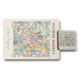Benjamin Tate Design Flower Market Collection Placemat And Coaster Set With Designer Artwork On Wood Base Limited Edition No 75 - thumbnail 1