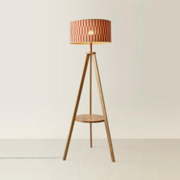 Valuelights Morrigan Shelf Tripod Floor Lamp With Orange Checkerboard Bamboo Shade And Bulb - thumbnail 3
