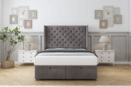 "Sloomy Dior Slate Naples Ottoman Bed Base With 54"" Wingback Headboard 5' King" - thumbnail 1