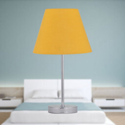 First Choice Lighting Chrome Stick Table Lamp With Ochre Fabric Shade - thumbnail 3