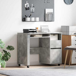 Berkfield Modern Concrete Grey Computer Desk Concrete Grey Particle Board Medium - thumbnail 2