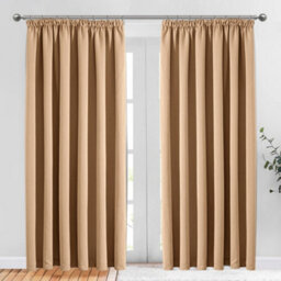 Bedlooms Blackout Curtains Thermal Insulated Pencil Pleat Beige Medium Window Curtain (Pair) 66 X 72 Inches With Tie Backs - thumbnail 1