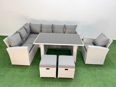 Fimous 9 Seater Wicker Rattan Corner Sofa Sets Outdoor Garden Furniture Sets With Lounge Sofa 2 Small Footstools Armchair - image 1