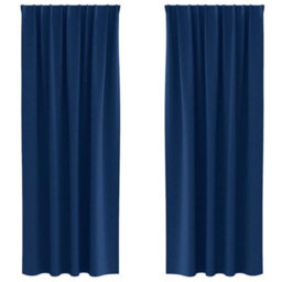 Berkfield Curtains With Curtains 2 Pcs Dark Blue 225 X 140 Cm Polyester - thumbnail 2