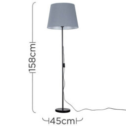 Valuelights Charles Black Floor Lamp With Grey Tapered Shade And Bulb - thumbnail 7