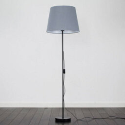 Valuelights Charles Black Floor Lamp With Grey Tapered Shade And Bulb - thumbnail 5