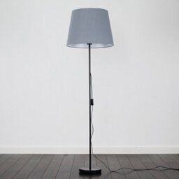 Valuelights Charles Black Floor Lamp With Grey Tapered Shade And Bulb - thumbnail 4