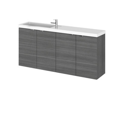 Hudson Reed Fusion Wall Hung Vanity Unit & Compact Basin, Stylish Sink Vanity Unit, Anthracite Woodgrain, 1200mm - image 1