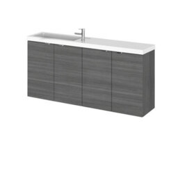 Hudson Reed Fusion Wall Hung Vanity Unit & Compact Basin, Stylish Sink Vanity Unit, Anthracite Woodgrain, 1200mm - thumbnail 1