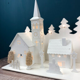 Selections Christmas Village Alpine Scene Decoration White Wooden Ornament With Leds - thumbnail 4