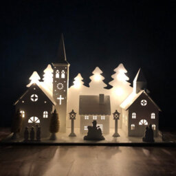 Selections Christmas Village Alpine Scene Decoration White Wooden Ornament With Leds - thumbnail 5