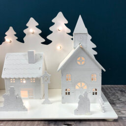 Selections Christmas Village Alpine Scene Decoration White Wooden Ornament With Leds - thumbnail 3