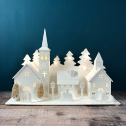 Selections Christmas Village Alpine Scene Decoration White Wooden Ornament With Leds