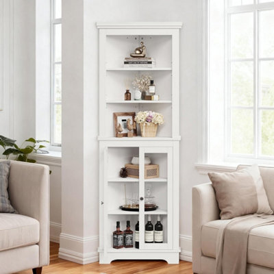 5-Tier Display Corner Storage Cabinet Bookcase Glass Door Shelf - image 1