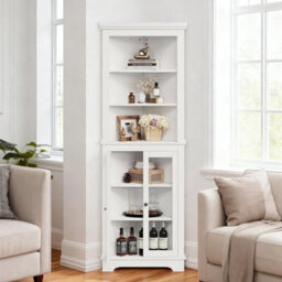 5-Tier Display Corner Storage Cabinet Bookcase Glass Door Shelf - thumbnail 1
