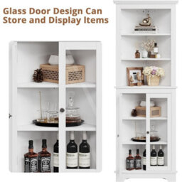 5-Tier Display Corner Storage Cabinet Bookcase Glass Door Shelf - thumbnail 5
