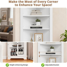 5-Tier Display Corner Storage Cabinet Bookcase Glass Door Shelf - thumbnail 4