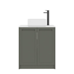 Royal Bathrooms Royal Bathroom Elmore 700mm Matt Green Freestanding Countertop Bathroom Vanity Unit 2 Door Plain White Worktop With Elena Basin - thumbnail 7