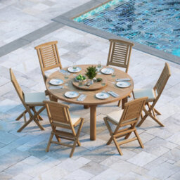 Eterna Altea Teak Garden Outdoor Dining Table & 6 Seat Chair Set - With Black Cushions
